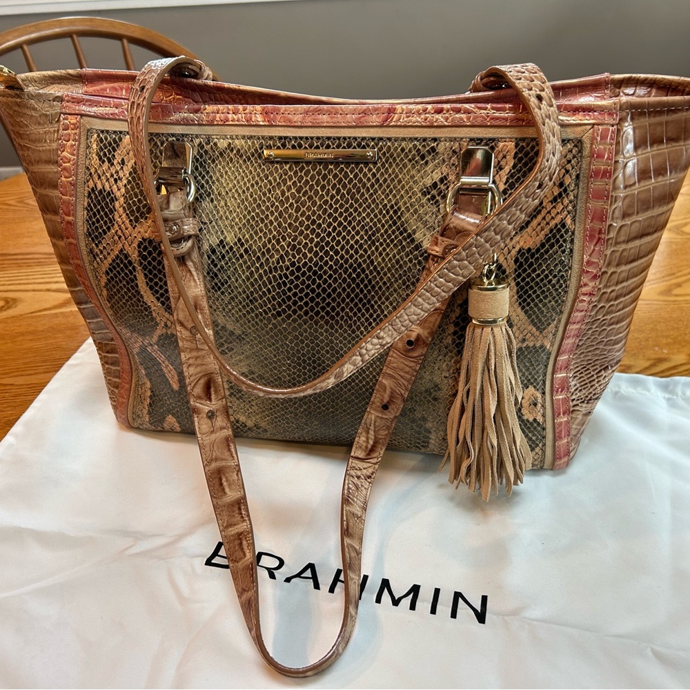 Brahmin Multicolor Asher Snakeskin Tote